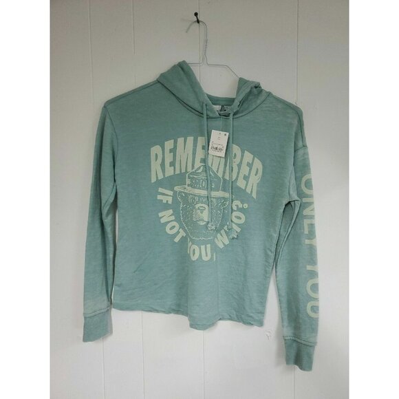 Sweatshirt Women's Teal Size XS Smokey the Bear Sweatshirt Hoodie Long Sleeve - Picture 4 of 5